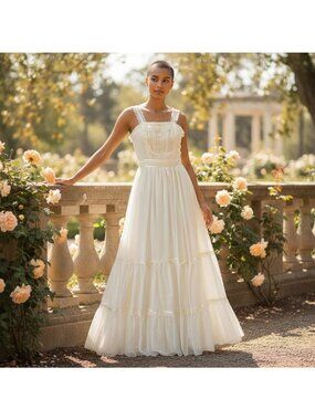 Vtg Candi Jone Maxi Dress Size S Gunne Sax Styled Prairie Lined Tiered Skirt 70'